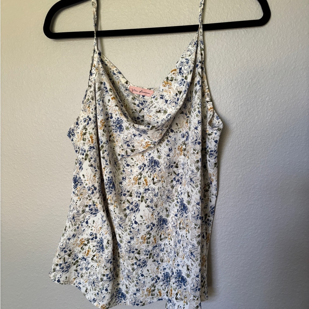 Ces Femme Floral Cowl Neck Camisole - Blue and Yellow